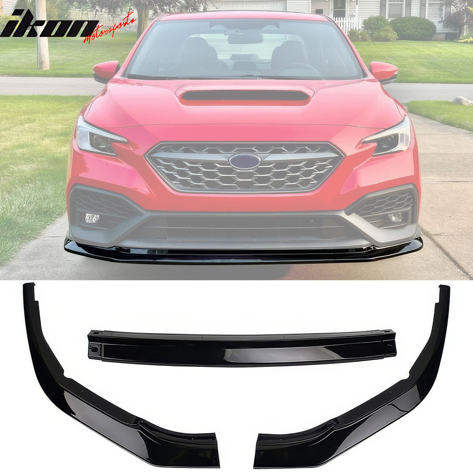 2022-2025 Subaru WRX IKON Style Gloss Black Front Bumper Lip PP 3PCS