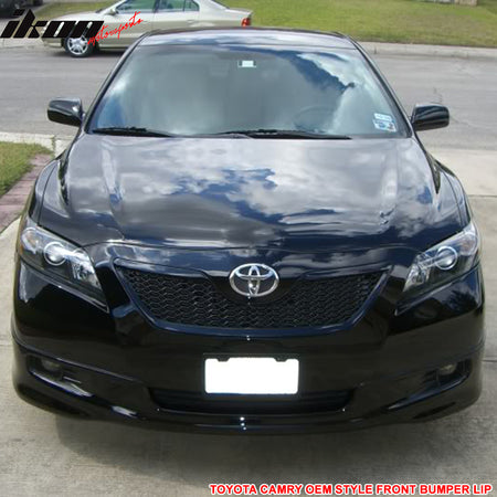 Front Bumper Lip Compatible With 2007-2009 Toyota Camry LE, SE, XLE Only, Factory SE Style Black PU Front Lip Finisher Under Chin Spoiler Add On by IKON MOTORSPORTS