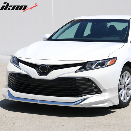 Front Bumper Lip Compatible with 2018-2020 Toyota Camry (Not fit SE / XSE Trims), LE MD Style Front Lip Splitters Unpainted With Chrome Trim By IKON MOTORSPORTS