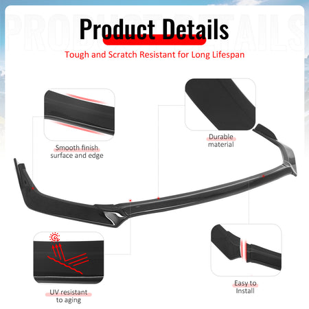 Fits 25-26 Toyota Camry SE/XSE IKON 3 Style Front Bumper Lip Gloss Black 3PCS