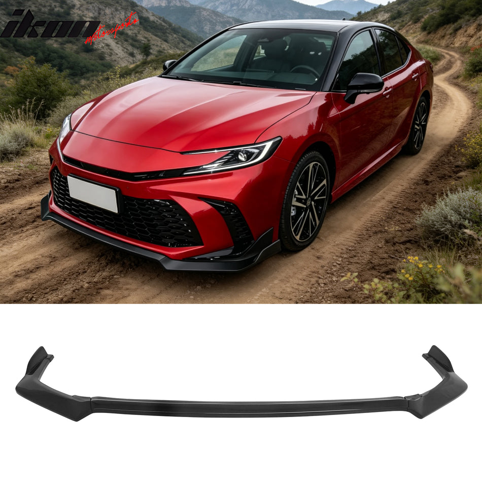 2025-2026 Toyota Camry SE/XSE/Nightshade 3PCS Front Lower Bumper Lip Air Dam Chin Spoiler Splitter IKON 3 Style Painted Gloss Black ABS