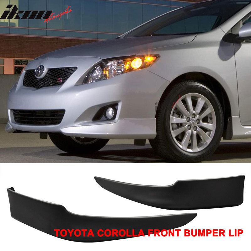 IKON MOTORSPORTS, Front Bumper Lip Splitters Compatible With 2009-2010 Toyota Corolla, Factory Style PP Polypropylene Painted Front Lip Side Corner Protector Pair
