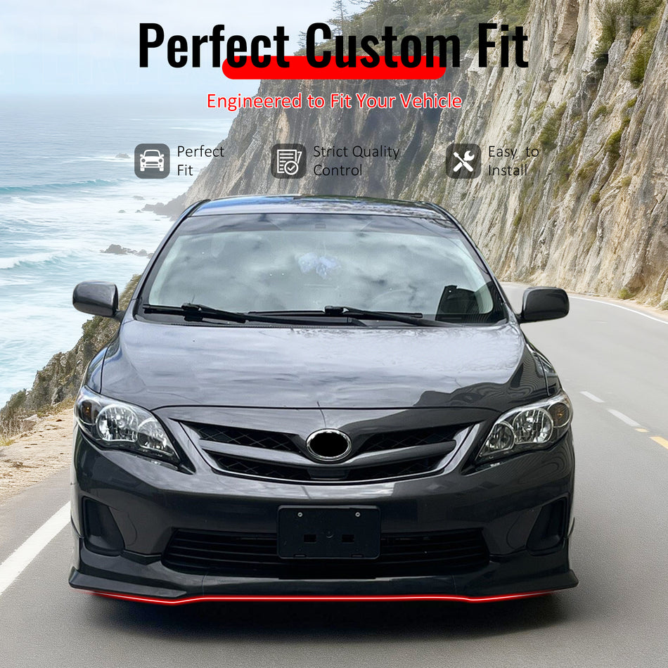 IKON MOTORSPORTS Front Bumper Lip, Compatible with 2011-2013 Toyota Corolla All Models, T Style Matte Black PP Add-on Air Dam Chin Spoiler Protector Splitter 3PCS