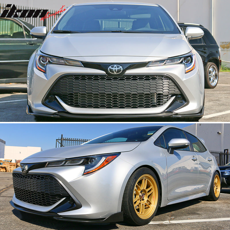 IKON MOTORSPORTS Front Bumper Lip Compatible With 2019-2022 Toyota Corolla Hatchback, TS Style Unpainted Chin Spoiler Lower Splitter