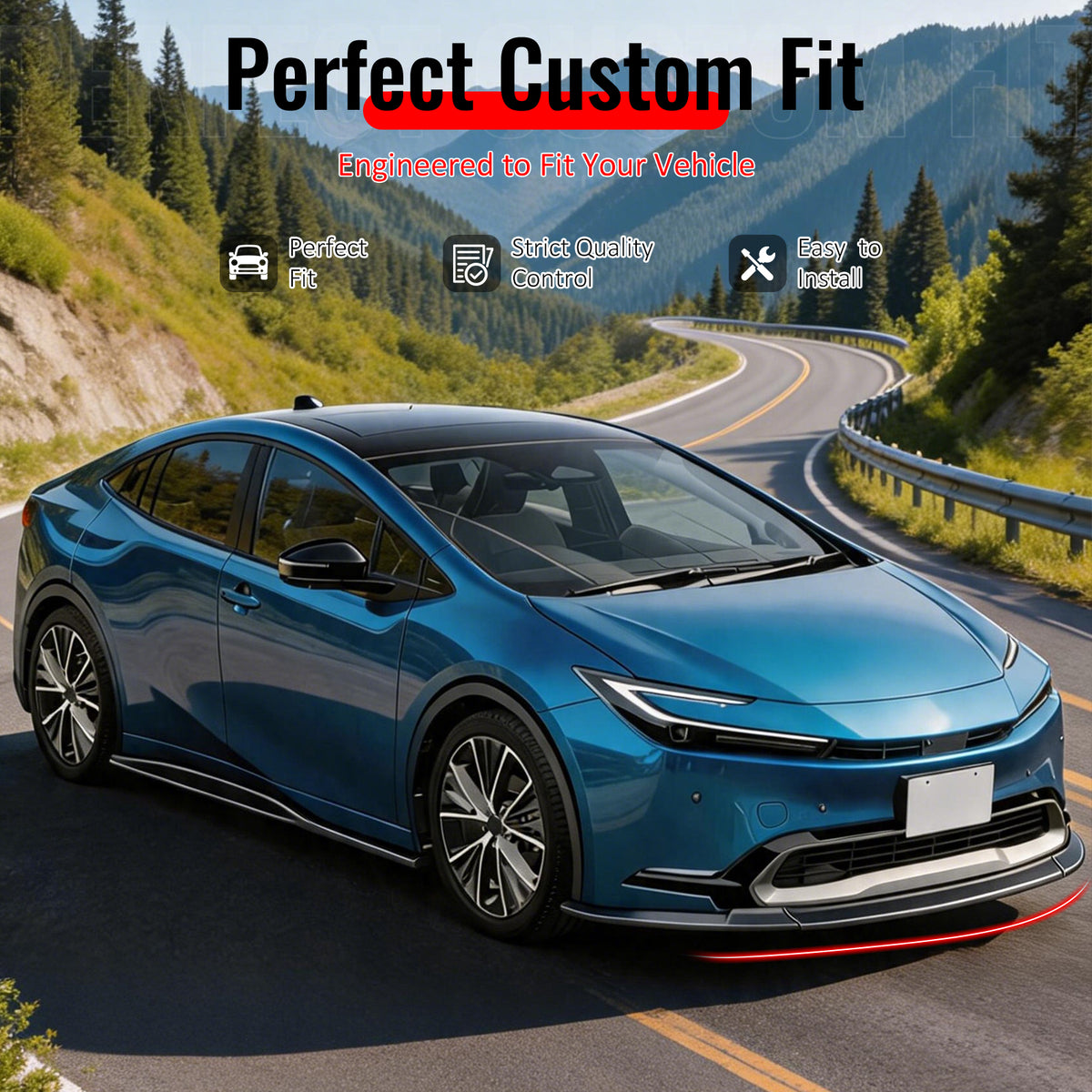 IKON MOTORSPORTS Front Bumper Lip, Compatible with 2023-2026 Toyota Prius & Prius Prime, AR Style Gloss Black ABS Plastic Add-on Air Dam Chin Spoiler Protector Splitter 3PCS