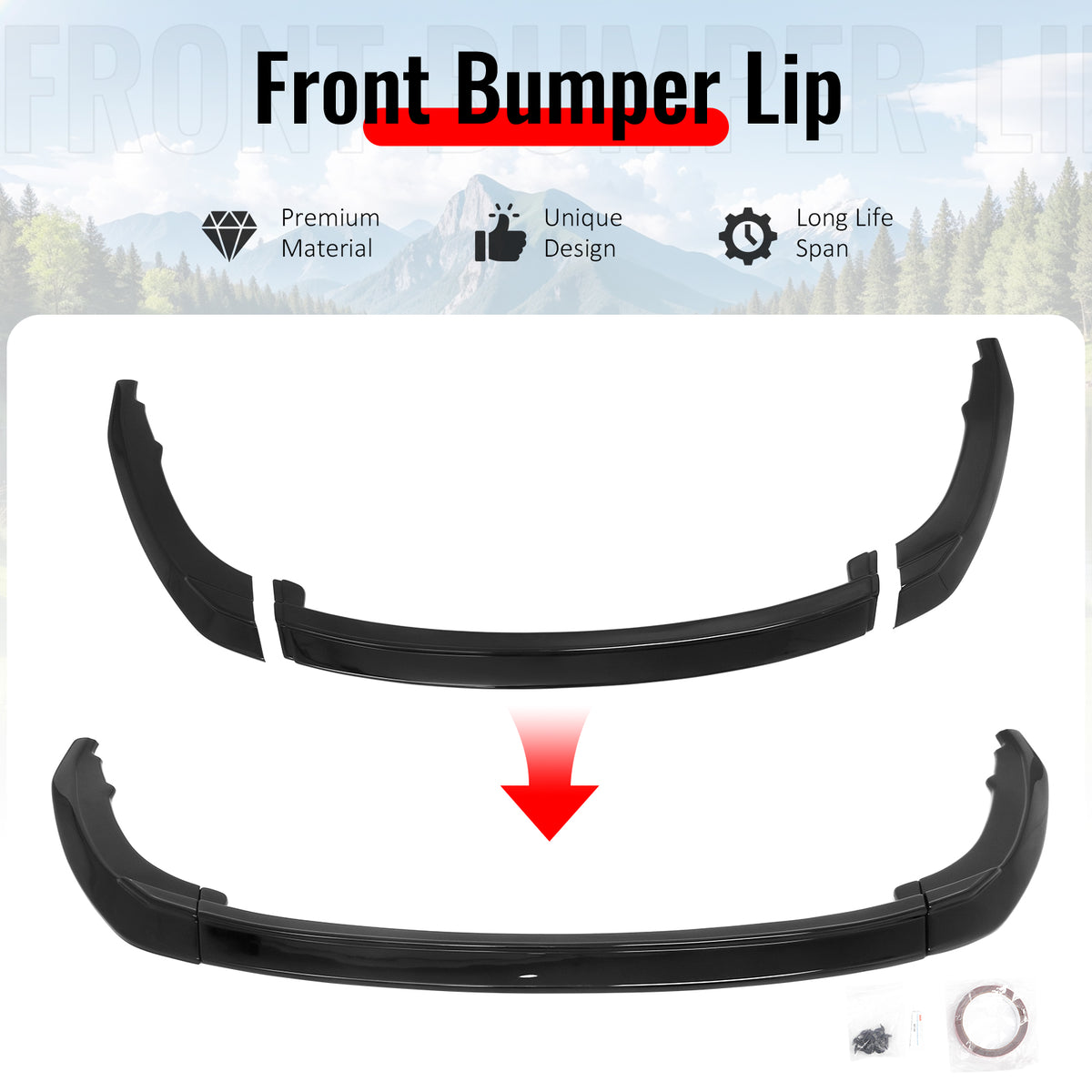 Fits 23-26 Toyota Prius Prime AR Style Front Bumper Lip Chin Spoiler Gloss Black