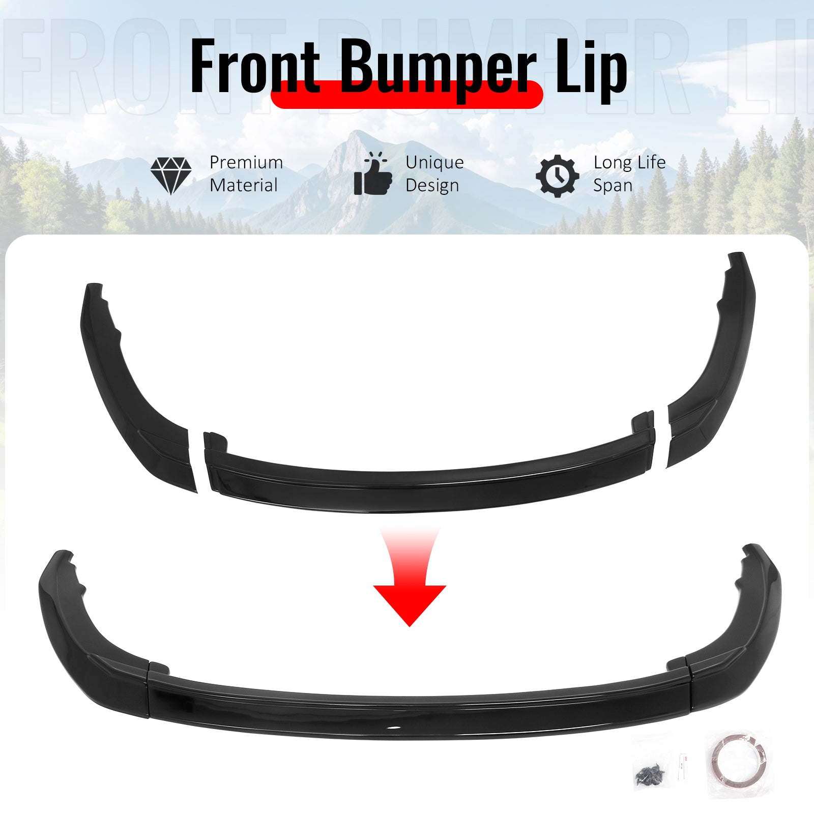 Fits 23-26 Toyota Prius Prime AR Style Front Bumper Lip Chin Spoiler Gloss Black
