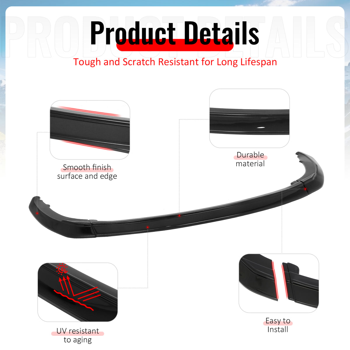 Fits 23-26 Toyota Prius Prime AR Style Front Bumper Lip Chin Spoiler Gloss Black