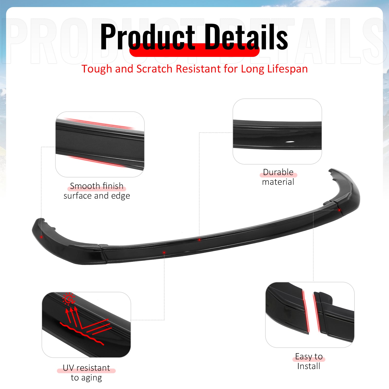 Fits 23-26 Toyota Prius Prime AR Style Front Bumper Lip Chin Spoiler Gloss Black