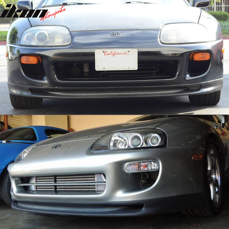 IKON MOTORSPORTS Front Bumper Lip Compatible With 1993-1998 Toyota Supra, AM / WB Style PU Unpainted Black Front Lip Spoiler Air Dam Chin Splitter