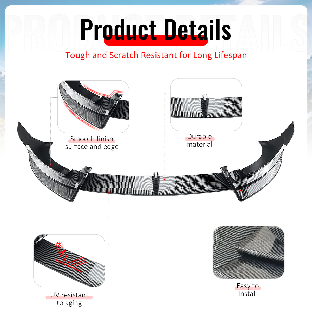 Fits 2026 Tesla Model Y Juniper Premium Front Bumper Lip Carbon Fiber Print 3PCS