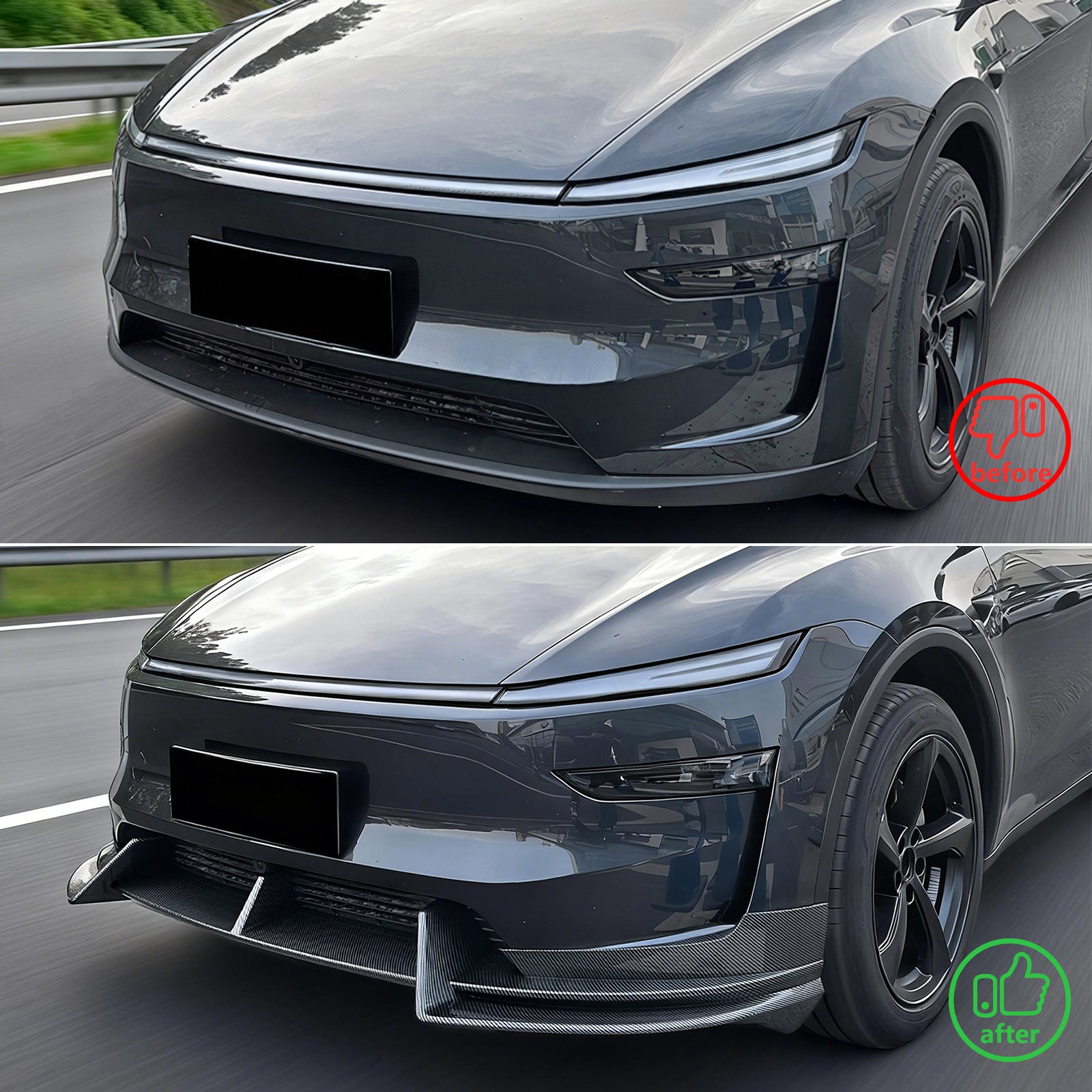Fits 2026 Tesla Model Y Juniper Premium Front Bumper Lip Carbon Fiber Print 3PCS