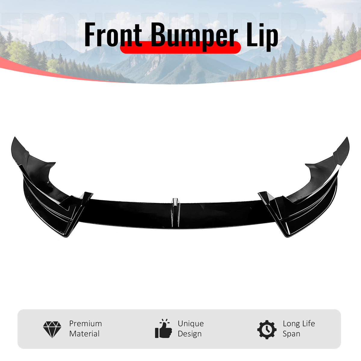 Fits 2026 Tesla Model Y Juniper Premium IKON Front Bumper Lip Gloss Black 3PCS
