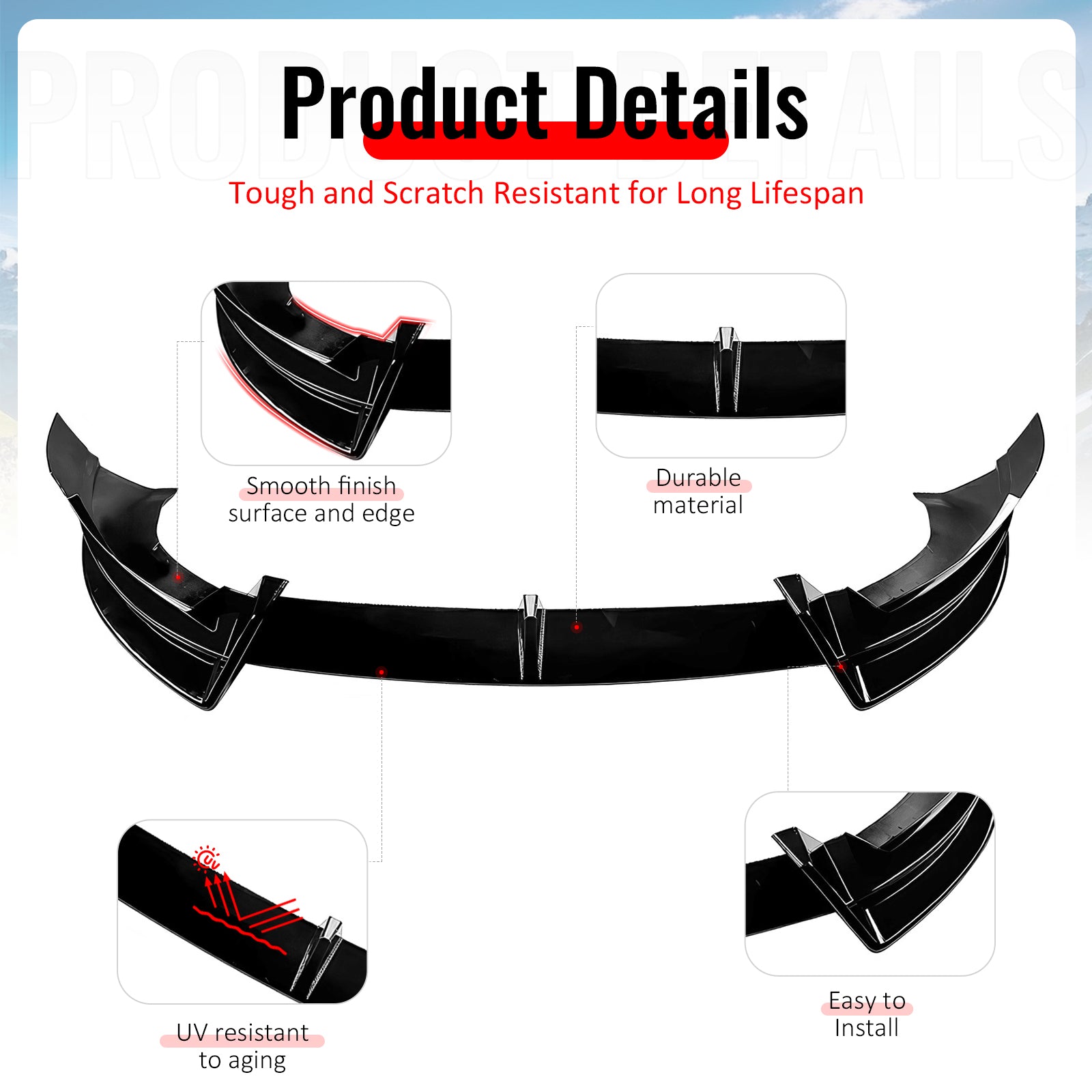 Fits 2026 Tesla Model Y Juniper Premium IKON Front Bumper Lip Gloss Black 3PCS