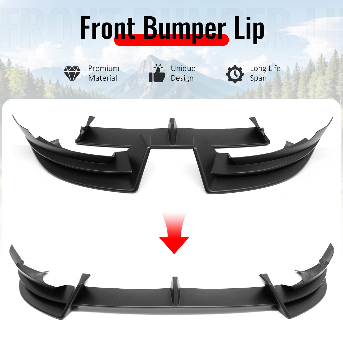 Fits 2026 Tesla Model Y Juniper Premium IKON Front Bumper Lip Matte Black 3PCS