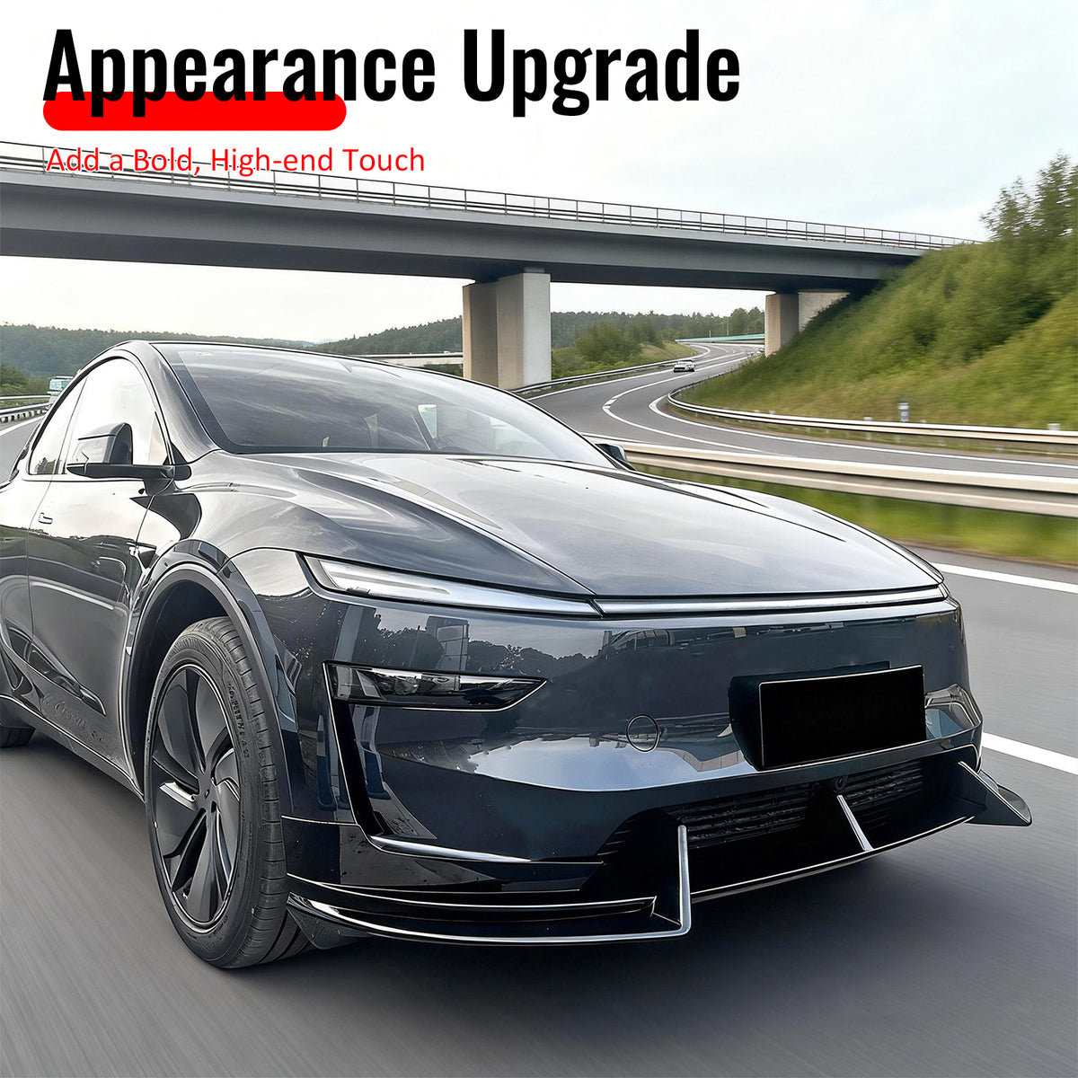 Fits 2026 Tesla Model Y Juniper Premium IKON Front Bumper Lip Matte Black 3PCS