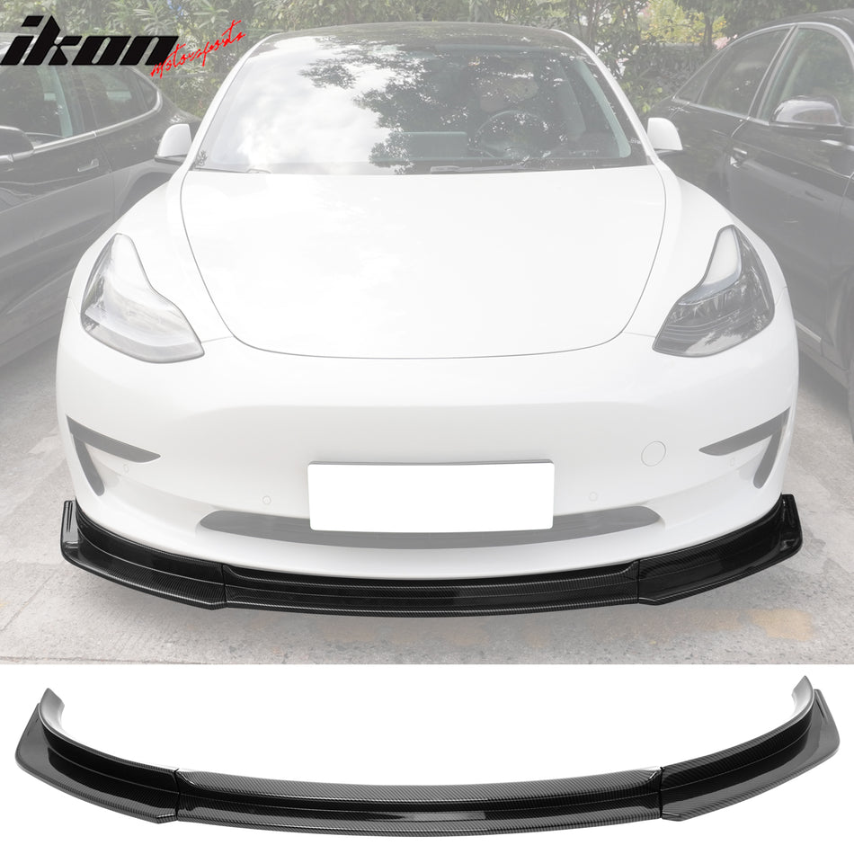 2017-2023 Tesla Model 3 IKON V4 Style 3PC Front Lip Carbon Fiber Print