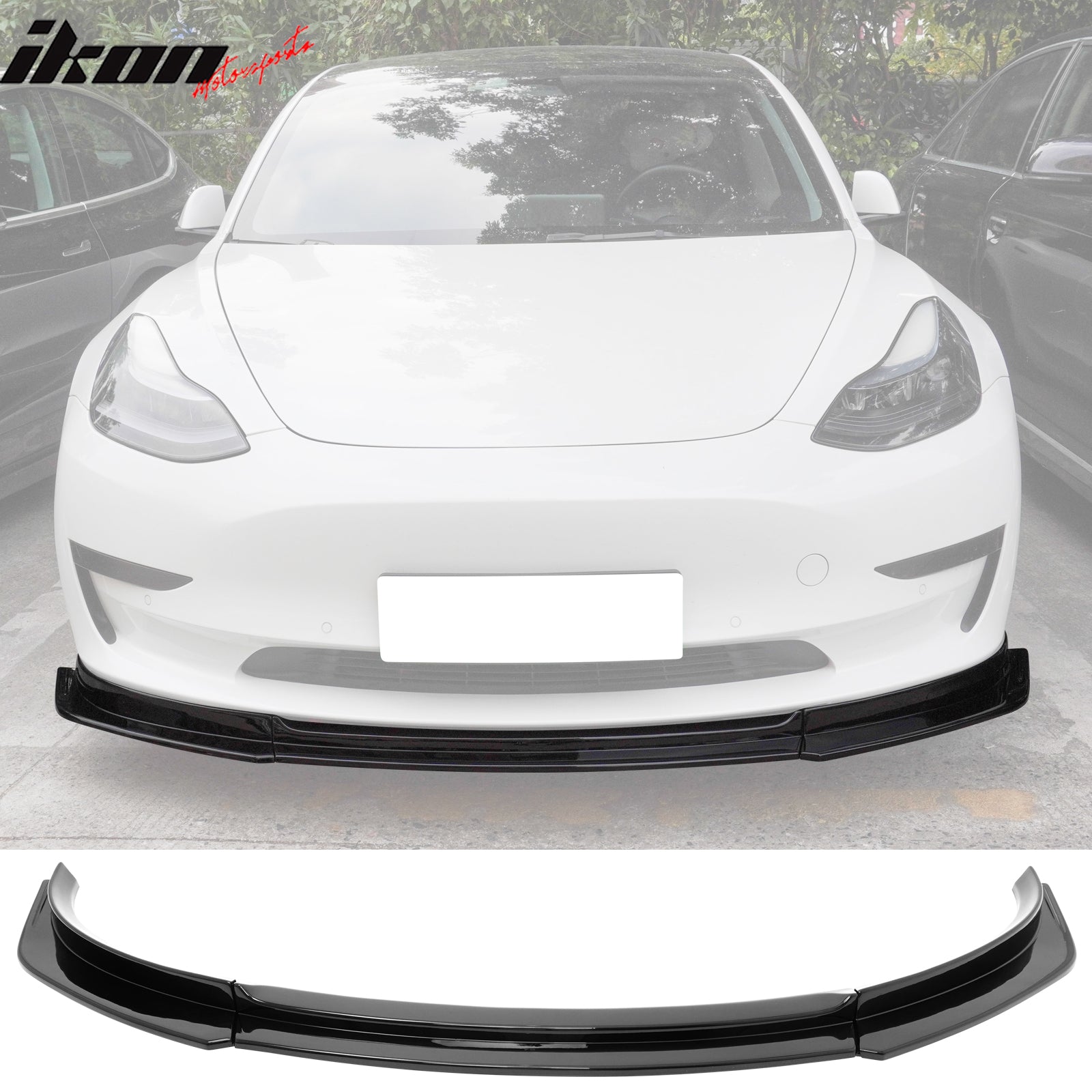 Fits 17-23 Tesla Model 3 IKON V4 Style 3PCS Front Bumper Lip Spoiler ABS