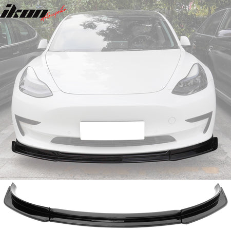 Fits 17-23 Tesla Model 3 IKON V4 Style 3PCS Front Bumper Lip Spoiler ABS