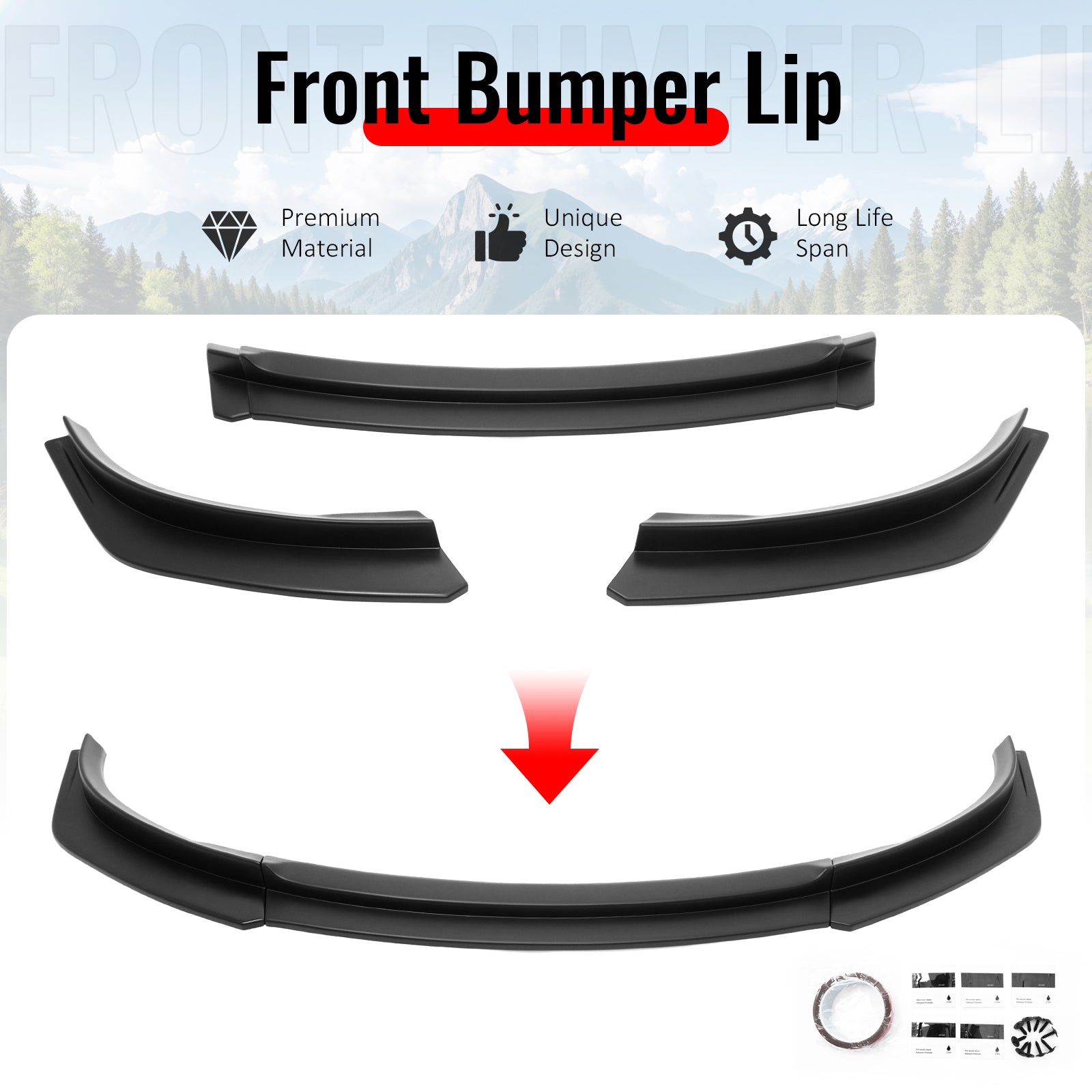Fits 17-23 Tesla Model 3 IKON V4 Style 3PCS Front Bumper Lip Spoiler ABS