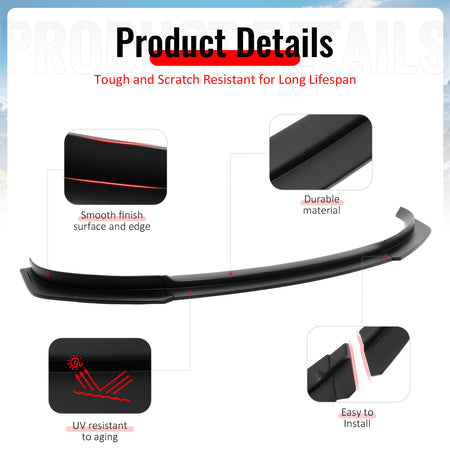 Fits 17-23 Tesla Model 3 IKON V4 Style 3PCS Front Bumper Lip Spoiler ABS