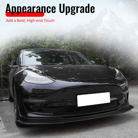 Fits 17-23 Tesla Model 3 IKON V4 Style 3PCS Front Bumper Lip Spoiler ABS