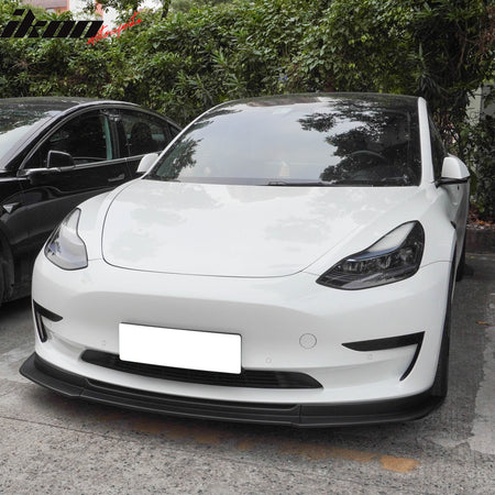 Fits 17-23 Tesla Model 3 IKON V4 Style 3PCS Front Bumper Lip Spoiler ABS