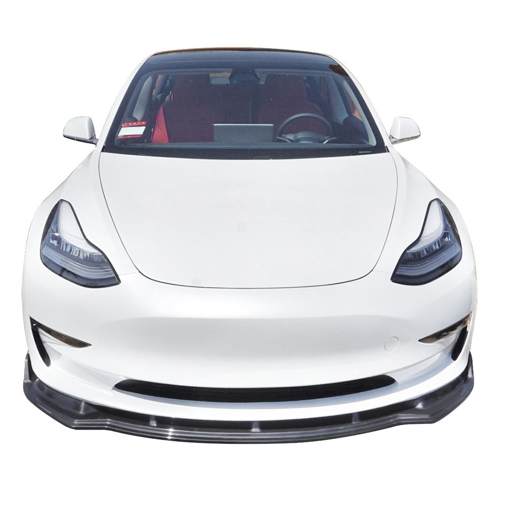 Fits 17-23 Tesla Model 3 IKON Style Front Bumper Lip 3PC PP - Carbon Fiber Print
