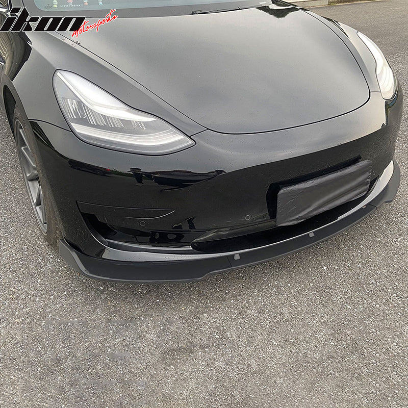 Fits 17-23 Tesla Model 3 Sedan IKON Style Front Bumper Lip PP 3PCS