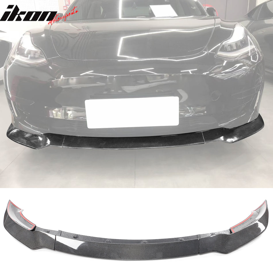 2017-2023 Tesla Model 3 Track Pack Gloss Black Front Lip Carbon Fiber