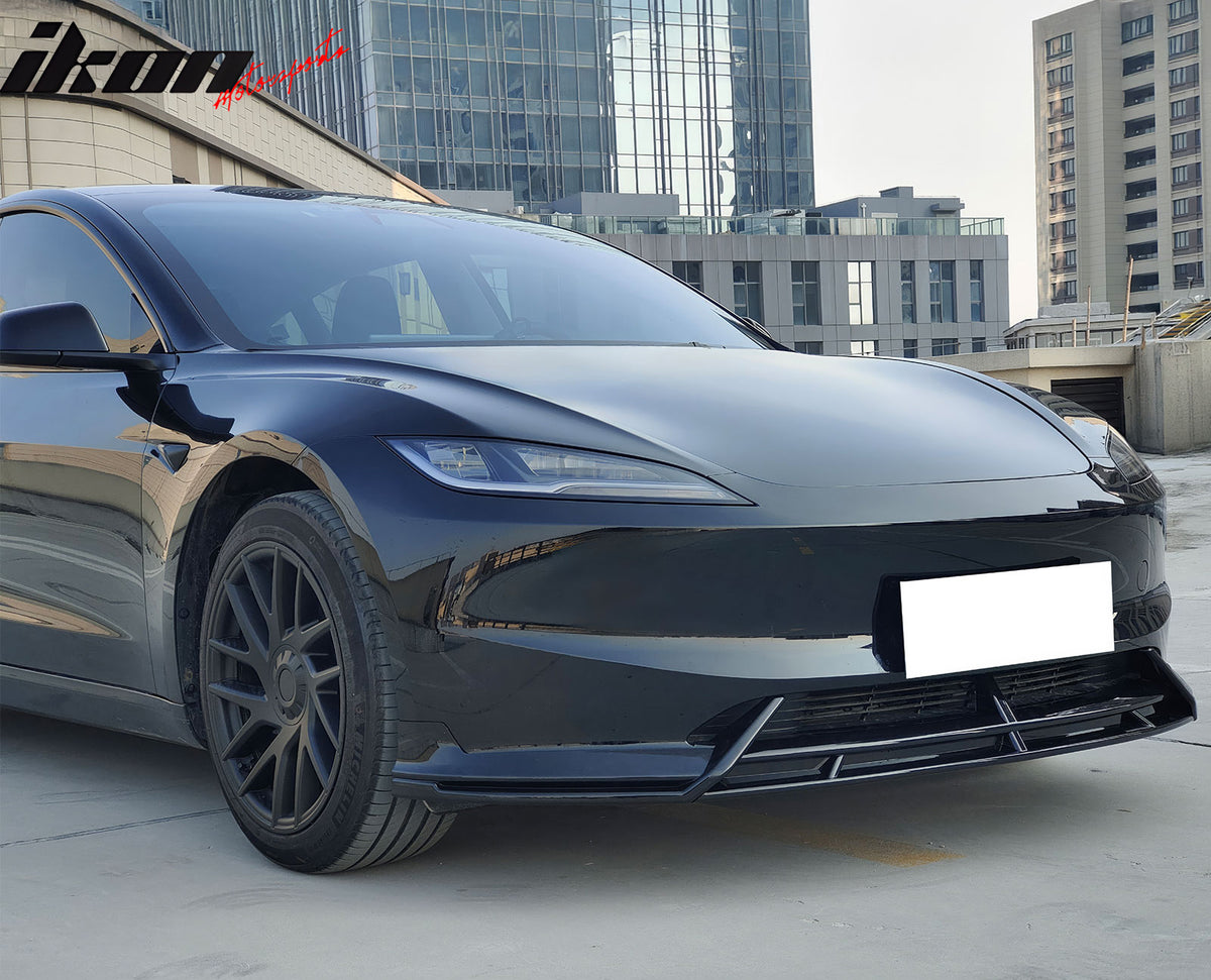 Fit 24-25 Tesla Model 3 3PCS IKON2 Style Front Bumper Lip Spoiler Matte Black PP