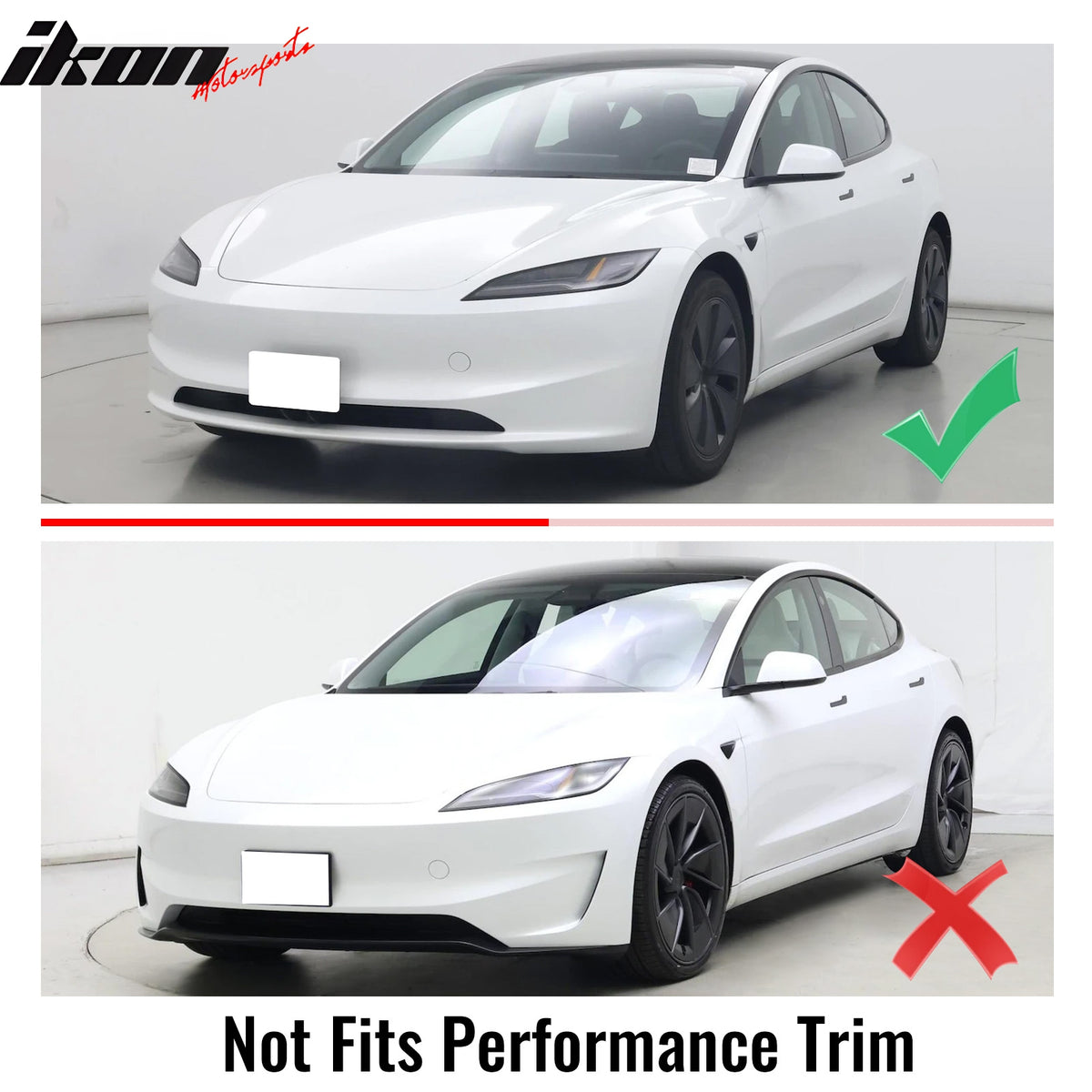 Fits 24-25 Tesla Model 3 PP Front Bumper Lip 3PCS - IKON V4 Style