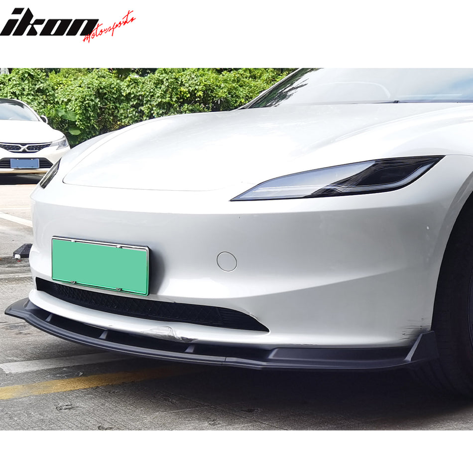 Fits 24-25 Tesla Model 3 3PCS IKON Style Front Bumper Lip Spoiler Matte Black PP