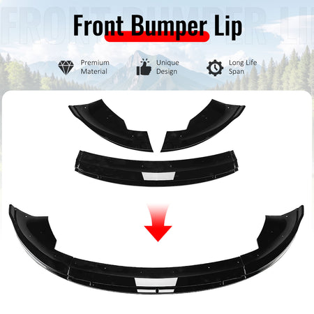 Fits 24-26 Tesla Model 3 IKON V4 Style Front Bumper Lip Spoiler Gloss Black 3PCS