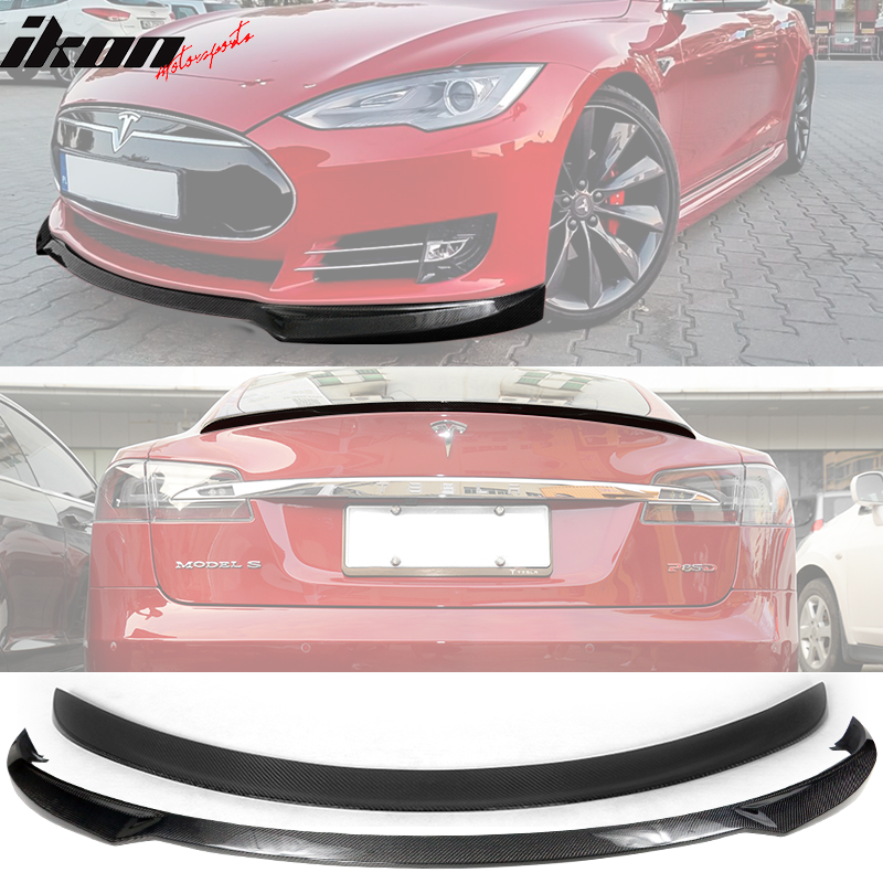 2012-2016 Tesla Model S Front Bumper Lip & OE Trunk Spoiler CF