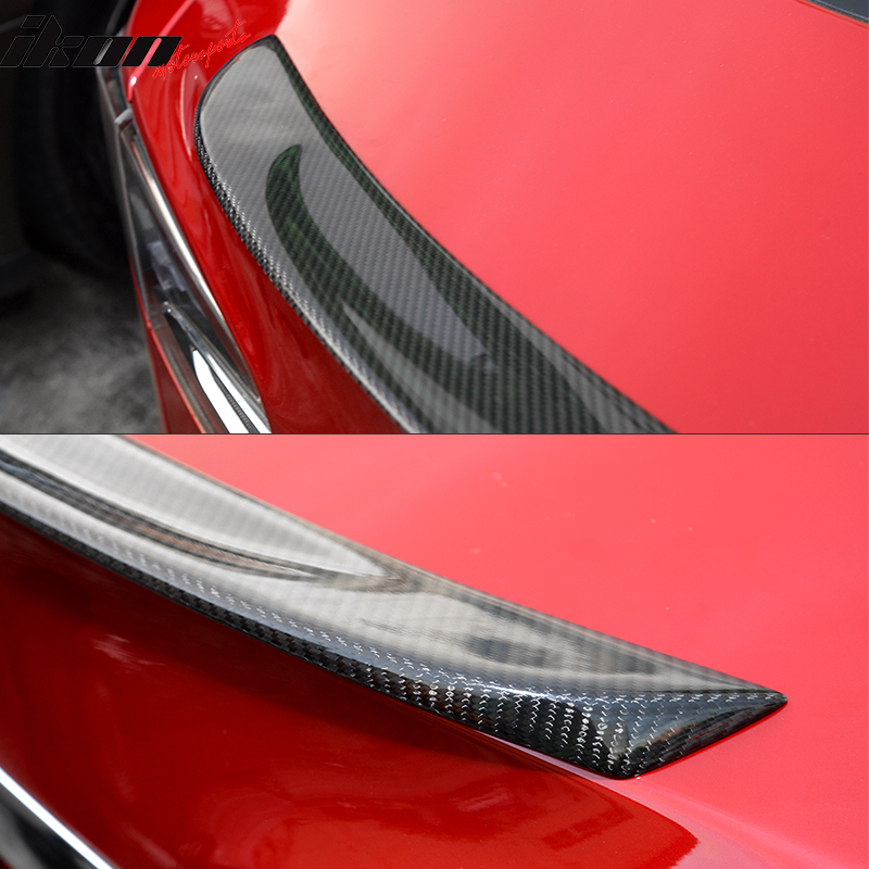 Fits 12-16 Tesla Model S Front Bumper Lip & OE Style Trunk Spoiler Carbon Fiber