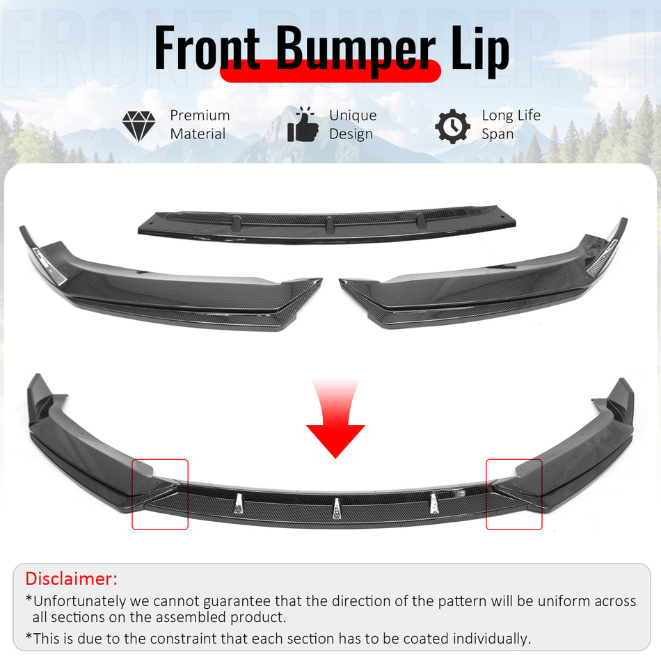 IKON MOTORSPORTS Front Bumper Lip, Compatible with 2016-2021 Tesla Model S, Carbon Fiber Print PP Injection Added-on Air Dam Chin Spoiler Protector Splitter 3PCS