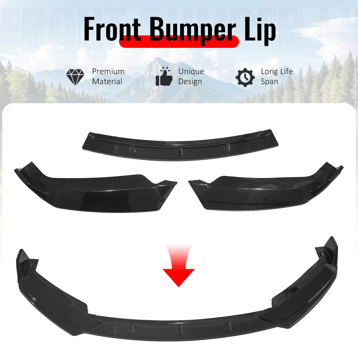 IKON MOTORSPORTS Front Bumper Lip, Compatible with 2016-2021 Tesla Model S, Gloss Black PP Injection Added-on Air Dam Chin Spoiler Protector Splitter 3PCS