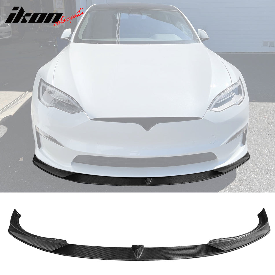 2021-2023 Tesla Model S Gloss Black V Front Bumper Lip Carbon Fiber