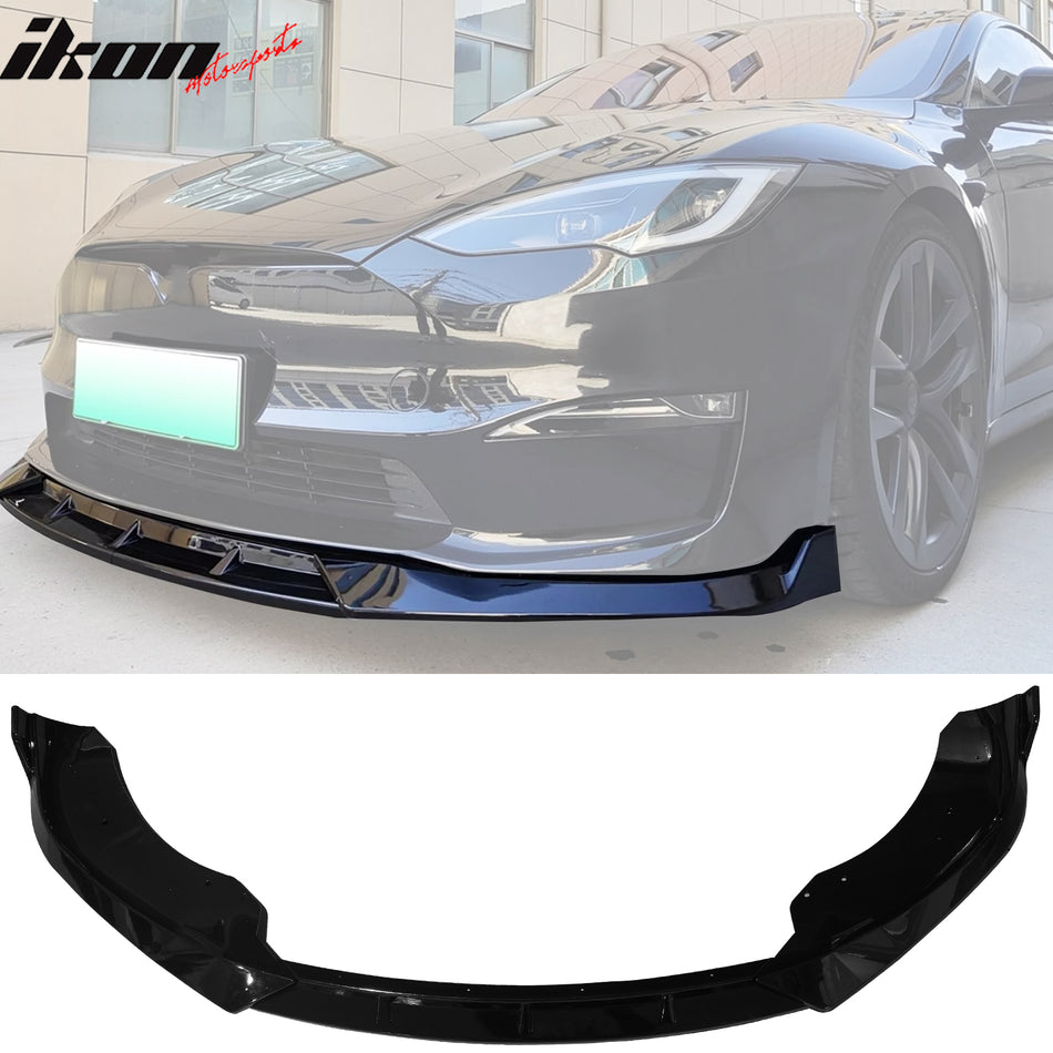 2021-2024 Tesla Model S IK Style 3PCS Front Bumper Lip Gloss Black PP