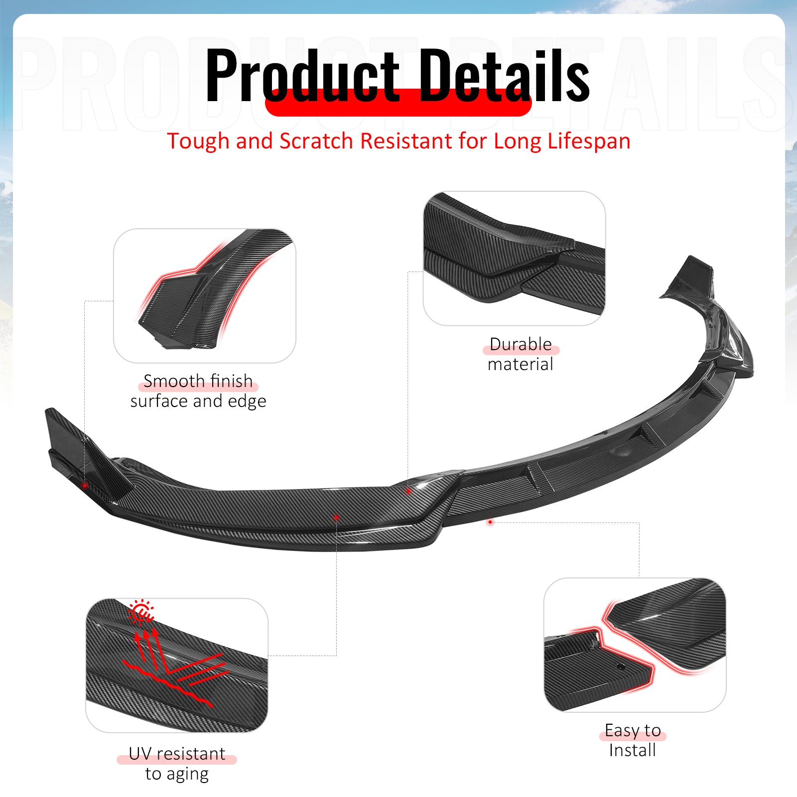 For 16-21 Tesla Model X Front Bumper Lip Splitter Splitter PP Carbon Fiber Print
