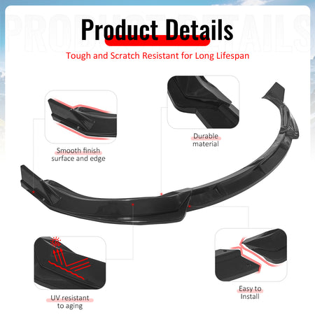 Fits 16-21 Tesla Model X Front Bumper Lip Splitter Chin Splitter PP Gloss Black