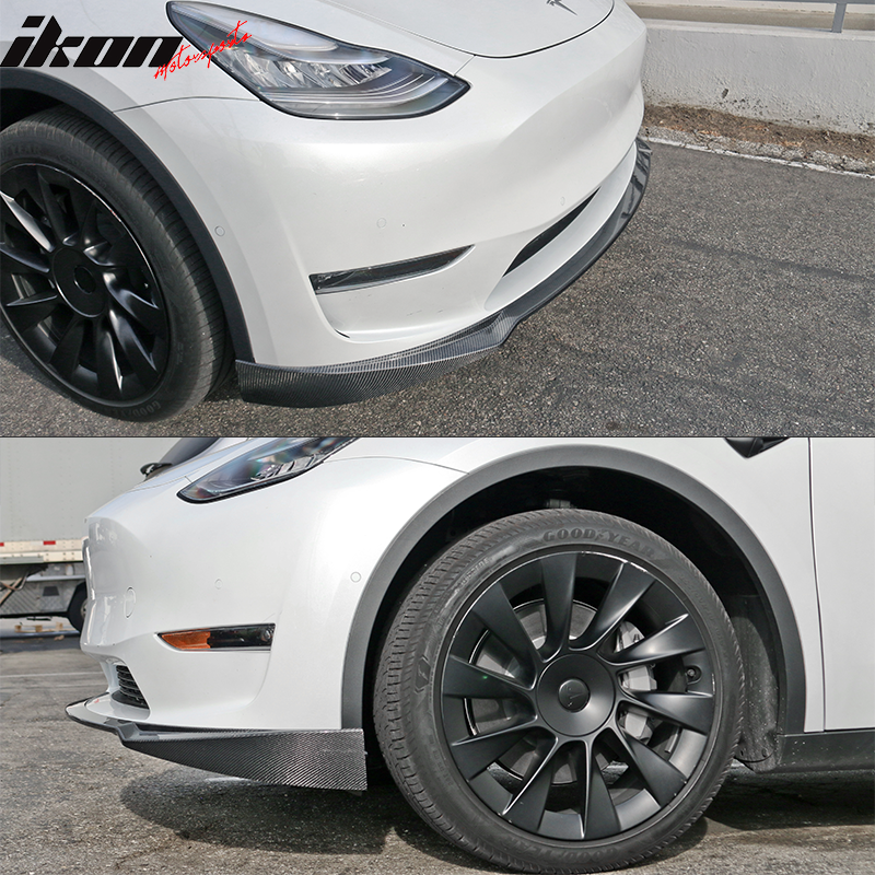 Fits 20-24 Tesla Model Y IKON Style Front Bumper Lip Spoiler - Carbon Fiber