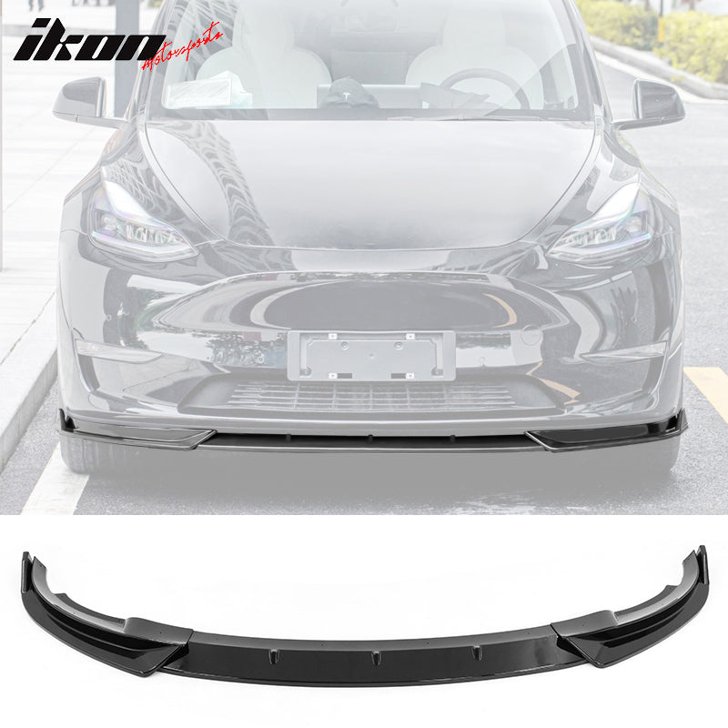 IKON MOTORSPORTS, 3PCS Front Bumper Lip Compatible With 2020-2023 Tesla Model Y, Front Bumper Lip Spoiler Splitter IKON Style PP