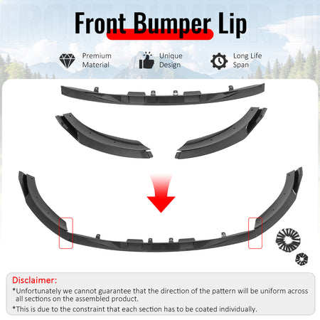 Fits 25-26 Tesla Model Y Front Bumper Lip Carbon Fiber Print 3PC ABS V2 Spoiler