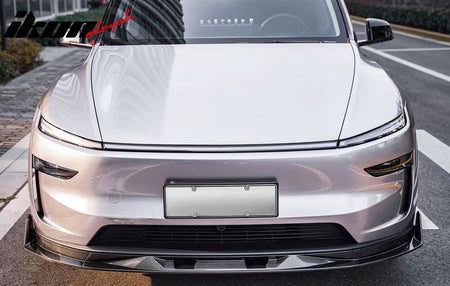 Fits 25-26 Tesla Model Y Front Bumper Lip Carbon Fiber Print 3PC ABS V2 Spoiler