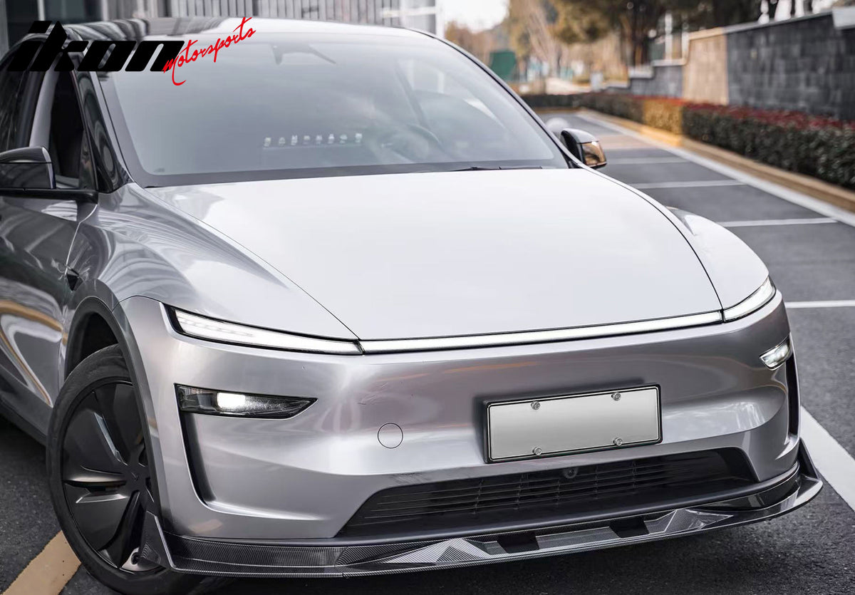 Fits 25-26 Tesla Model Y Front Bumper Lip Carbon Fiber Print 3PC ABS V2 Spoiler