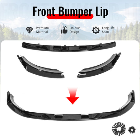 For 25-26 Tesla Model Y Front Bumper Lip Gloss Black Spoiler 3PC ABS V2 Splitter