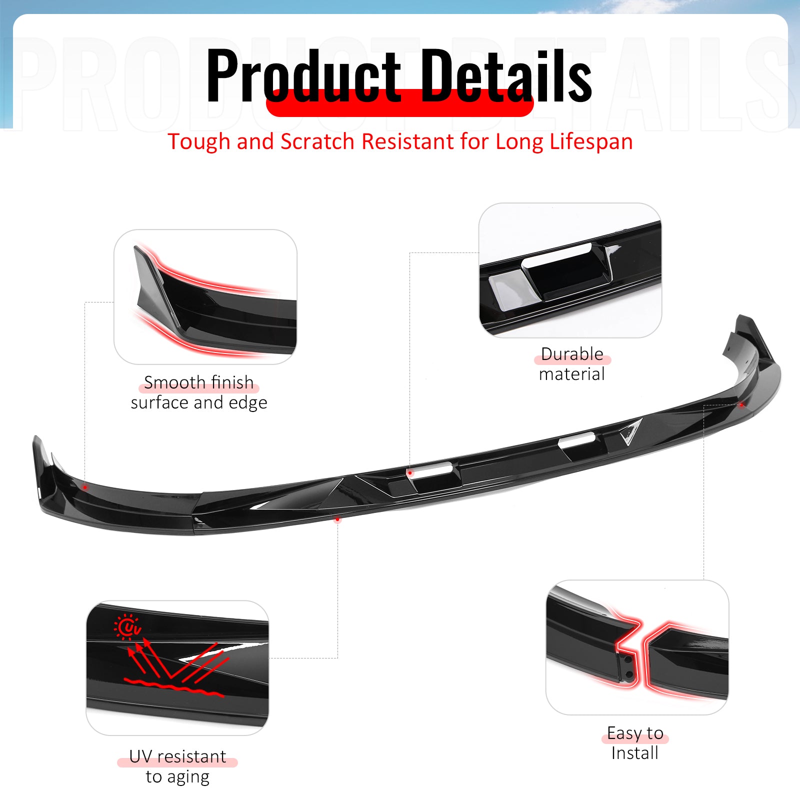 For 25-26 Tesla Model Y Front Bumper Lip Gloss Black Spoiler 3PC ABS V2 Splitter