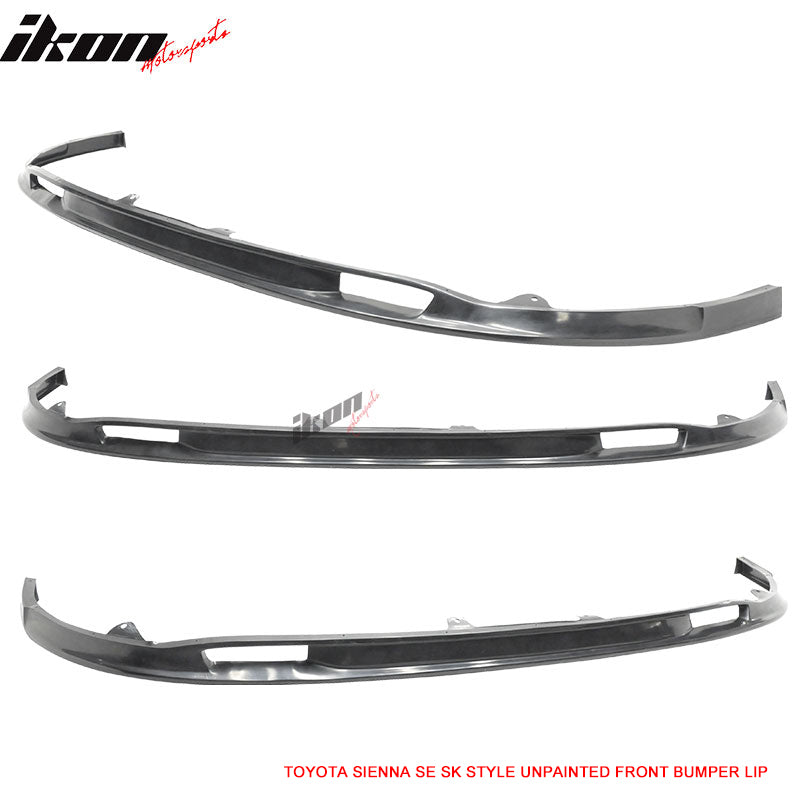 Front Bumper Lip Compatible With 2011-2016 Toyota Sienna, Black PU Front Lip Finisher Under Chin Spoiler Add On by IKON MOTORSPORTS, 2012 2013 2014 2015